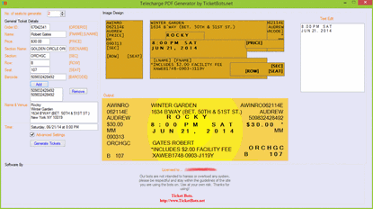 Picture of Telecharge.com PDF Tickets Generator