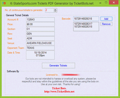 Imagen de K-StateSports.com Tickets PDF Generator