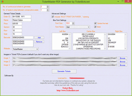 Imagem de TicketMaster.com PDF Tickets Generator