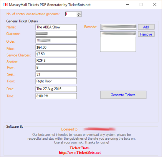 Immagine di MasseyHall Tickets PDF Generator