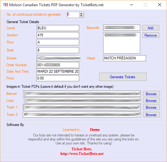 Picture of Molson Canadian Tickets PDF Generator