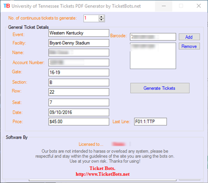 Imagem de University of Alabama Tickets PDF Generator