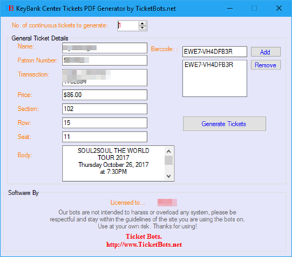 Imagen de Keybank Center Tickets PDF Generator