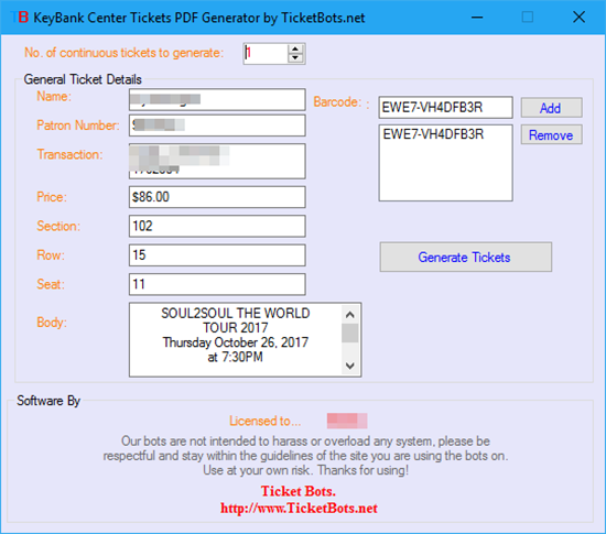 Picture of Keybank Center Tickets PDF Generator