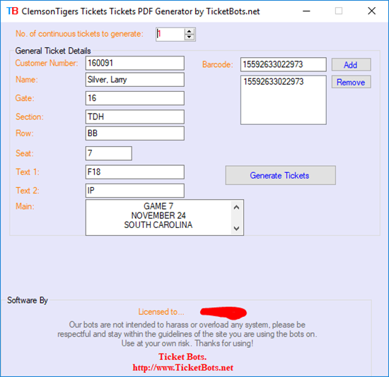 Picture of ClemsonTigers Tickets PDF Generator