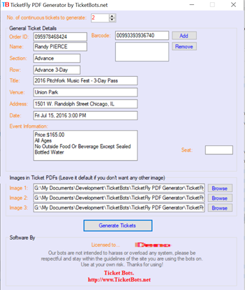 Picture of TicketFly Tickets (PDF) Generator