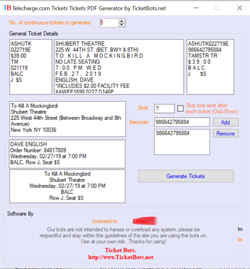 Picture of Telecharge.com Tickets PDF Generator