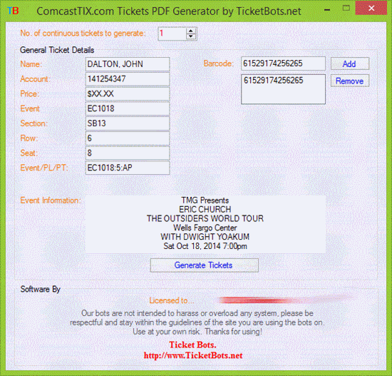 Bild von ComcastTIX.com Tickets PDF Generator
