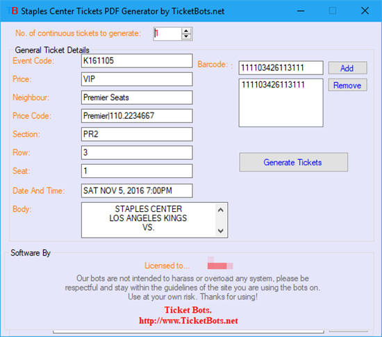 Picture of Staples Center Tickets PDF Generator