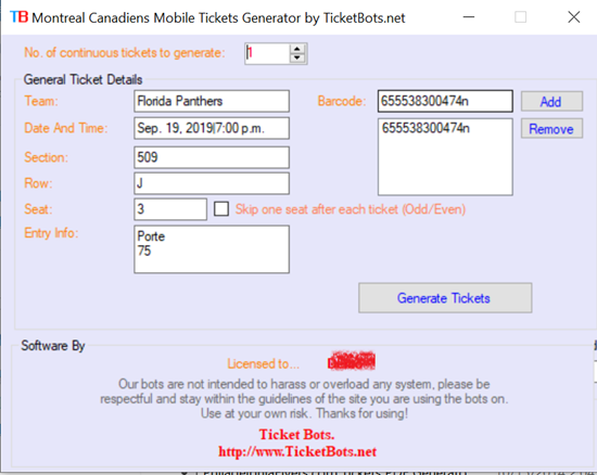 Picture of Montreal Canadiens Mobile Tickets PDF Generator