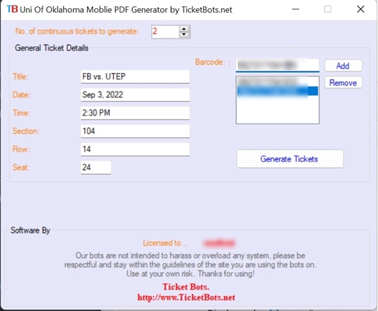 Imagem de University Of Oklahoma Mobile Tickets (PDF) Generator